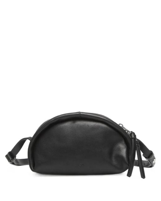 AllSaints Black Half-Moon Leather Cross Body Bag