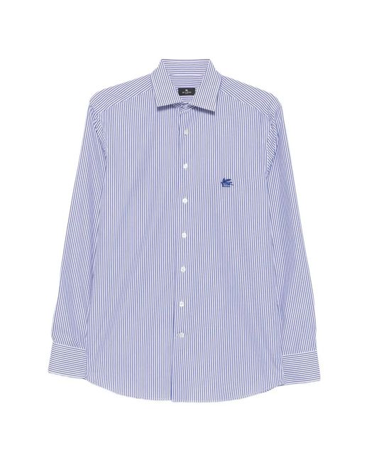 Etro Purple Vertical-Stripe Logo-Embroidered Shirt for men