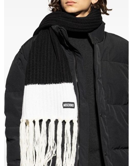 Moschino Black Ribbed-Knit Fringe Scarf