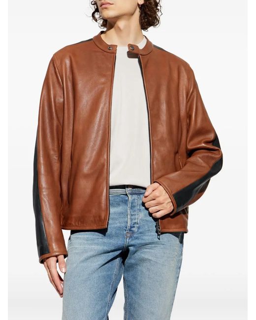 DIESEL Brown Leather Panelled Jacket for men