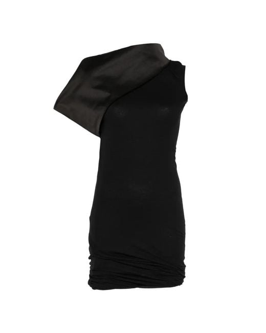Rick Owens Black Drape-Neck Mini Dress