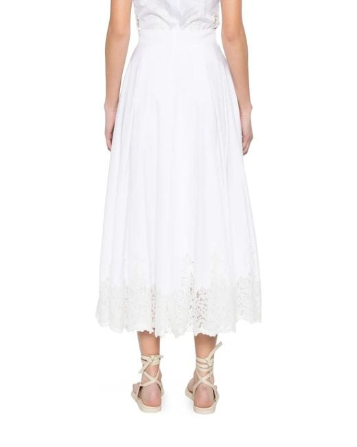 Ermanno Scervino White Lace-Trim Midi Skirt