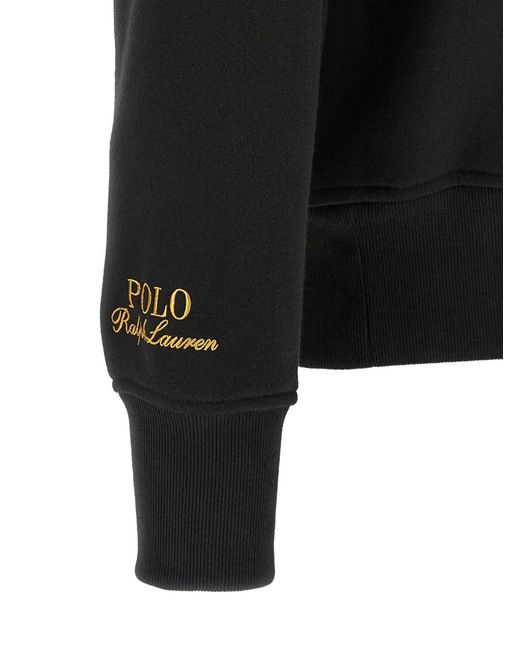 Polo Ralph Lauren Black Relaxed Fit Big Pony Rugby Sweatshirt Polo Shirt for men
