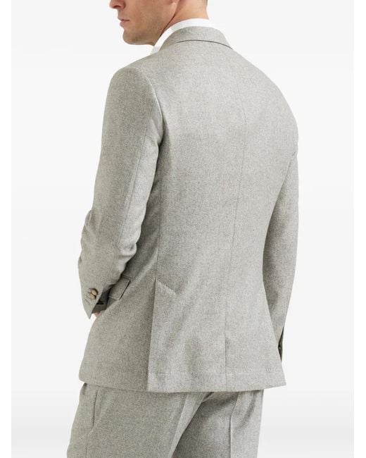 Brunello Cucinelli Gray Silk And Cashmere Cavalry Tweed Deconstructed Blazer With Large Peak Lapels for men