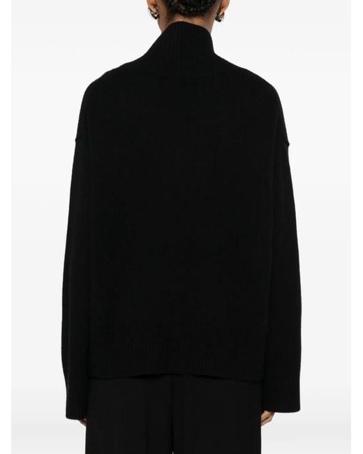 Soft Goat Black Roll-Neck Ribbed-Trim Sweater