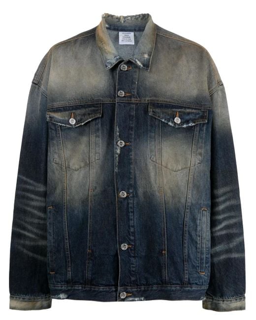Vetements Black Distressed-Effect Stonewashed Denim Jacket for men