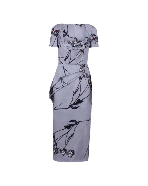 Antonio Marras Blue Floral-Print Draped-Detail Dress