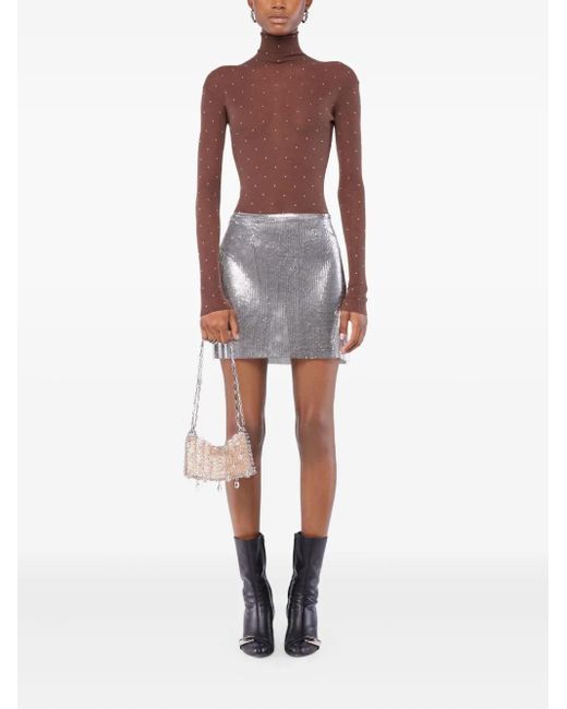 Rabanne Brown Embellished-Details Turtleneck Top
