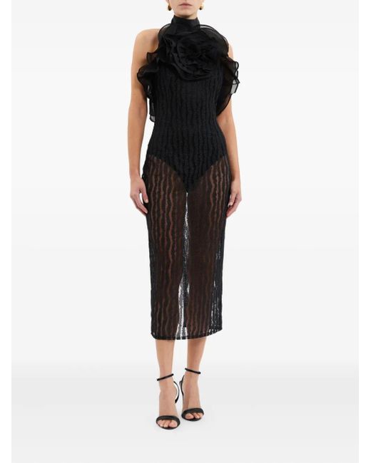 Rebecca Vallance Black Seraphina Rose-Embellished Sheer Dress