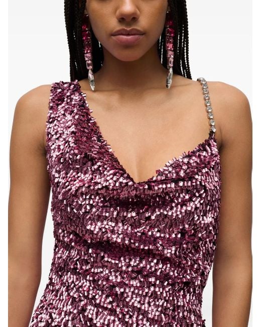 Area Purple Crystal-Strap Sequin Mini Dress