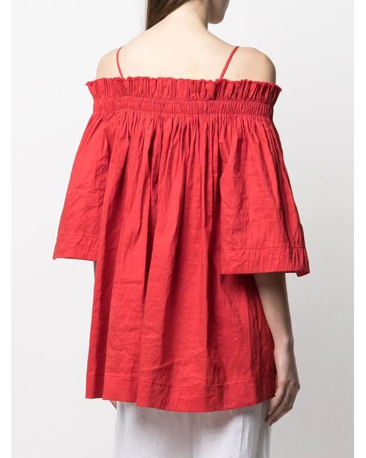 Uma Wang Red Off-Shoulder Linen Blouse