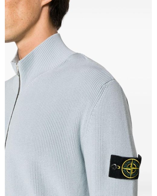 Stone Island Blue Compass-badge Zip-up Cardigan for men