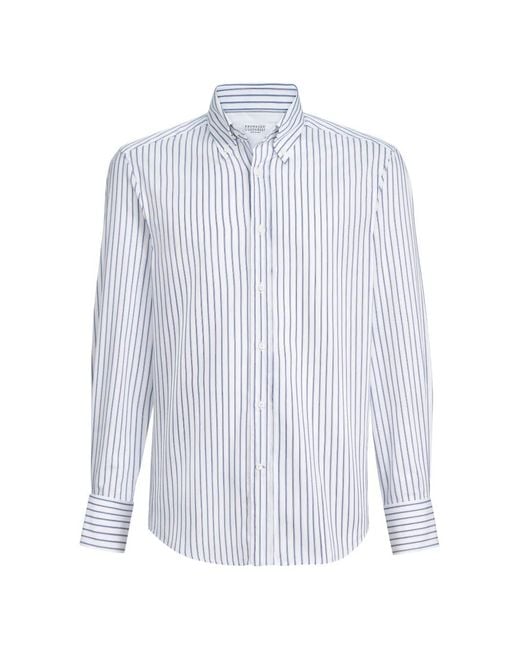 Brunello Cucinelli White Button-Down Collar Shirt for men