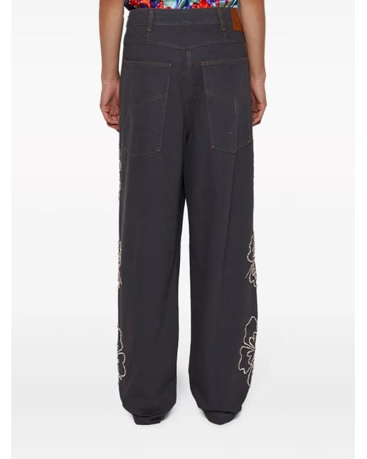 Bluemarble Gray Hibiscus Embroidered Jeans for men