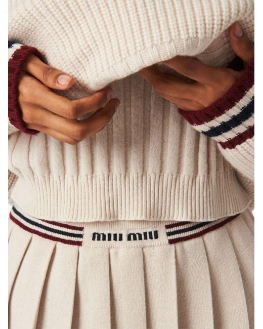 Miu Miu Natural Ribbed-knit Cashmere Polo Shirt