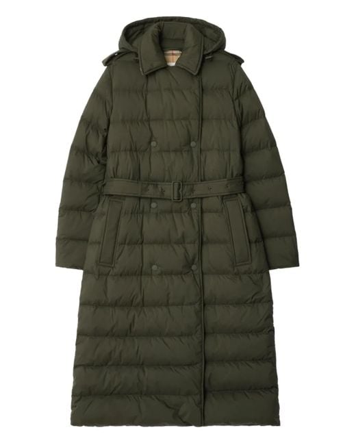Burberry Green Long Nylon Hooded Puffer Coat