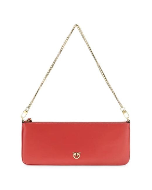 Pinko Red Horizontal Flat Leather Shoulder Bag