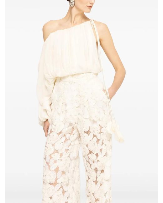 Nissa Natural Asymmetrical Chiffon Crop Top