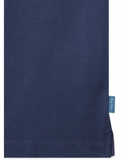 Paul Smith Blue Stripe-Trim Button-Through Polo Shirt for men