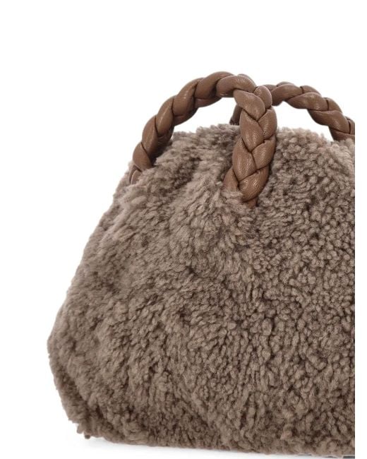 Hereu Brown Braided-Handle Shearling Tote Bag