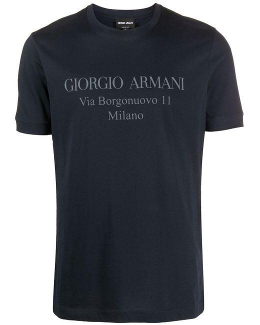 Giorgio Armani Cotton Logo Print T-shirt in Blue for Men - Lyst