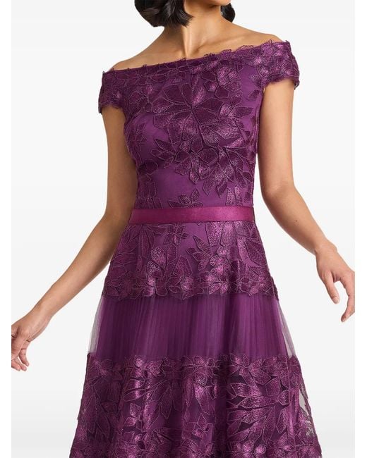 Tadashi Shoji Purple Adriane Floral-Embroidered Midi Dress