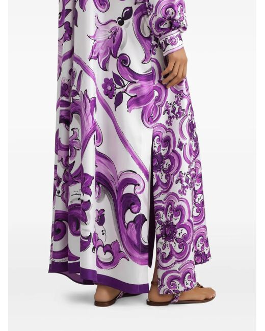 Dolce & Gabbana Purple Maiolica-Print Shirt Dress