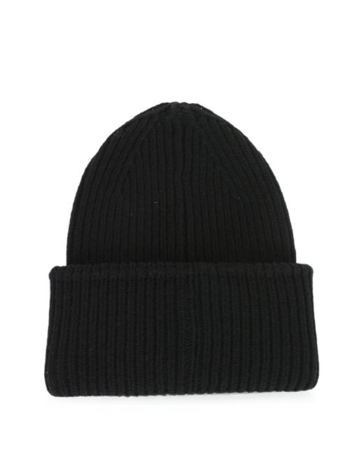 DSquared² Black Embroidered Logo-Patch Beanie Hat for men