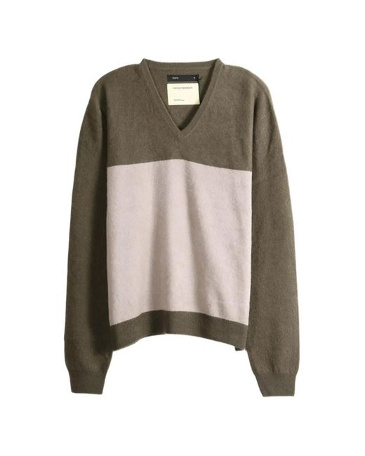 Frenckenberger Natural V-Neck Colour-Block Sweater