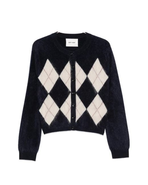 Soft Goat Blue Argyle Cashmere Cardigan