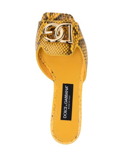 Dolce & Gabbana Yellow Logo-Plaque Snakeskin Slides