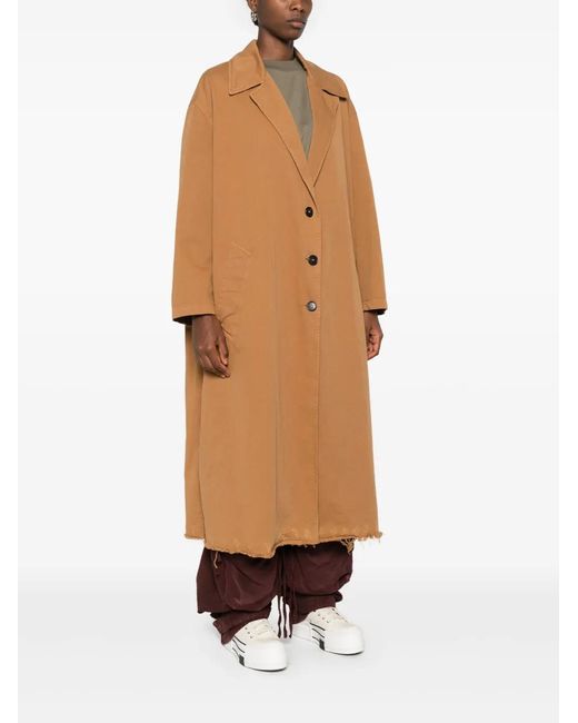 Palm Angels Brown Raw Cut-Hem Single-Breasted Coat