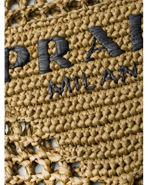 Prada Metallic Triangle-Logo Raffia Tote Bag