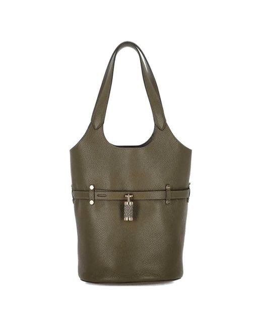 Borbonese Green Small Premiere Padlock-Detail Shoulder Bag