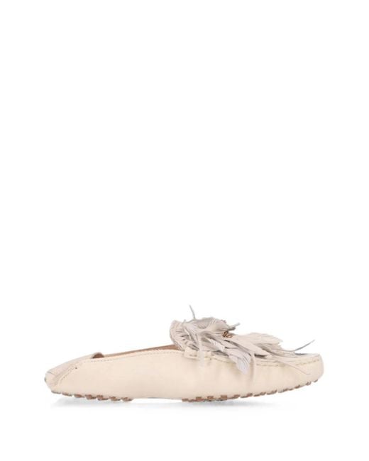 Tod's White Feather-Embellished Loafers