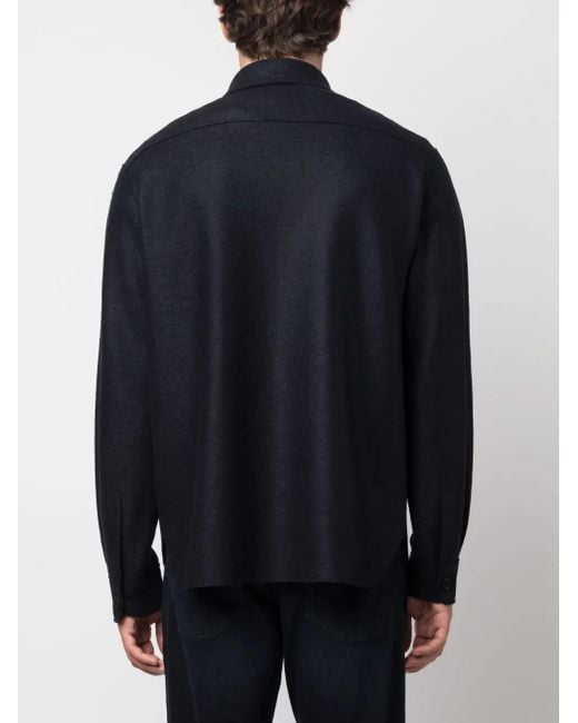 Harris Wharf London Blue Button-Up Virgin-Wool Shirt Jacket for men