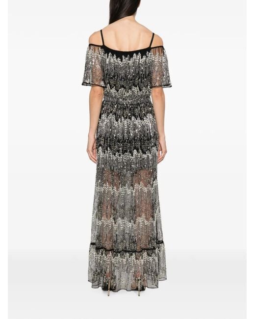 Rabanne Gray Sequin-Embellished Cold-Shoulder Maxi Dress