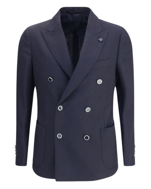 メンズ Lardini ヘリンボーン ダブルジャケット Blue