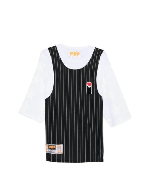 PDF Black Pinstripe-Pattern Logo-Patch T-Shirt for men