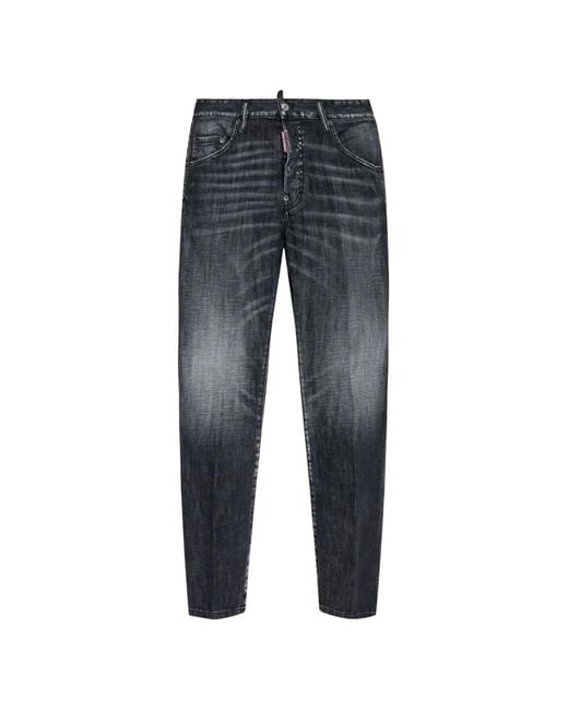 DSquared² Blue Logo-Patch Whiskered Jeans for men