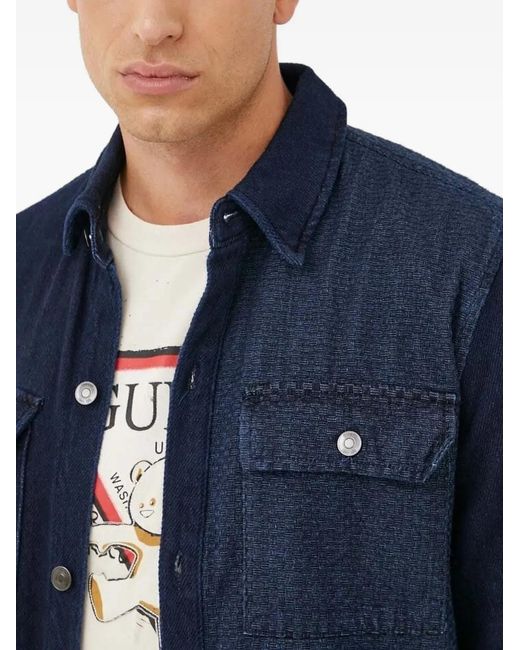Guess Blue Textured-Panel Denim Shirt Jacket for men