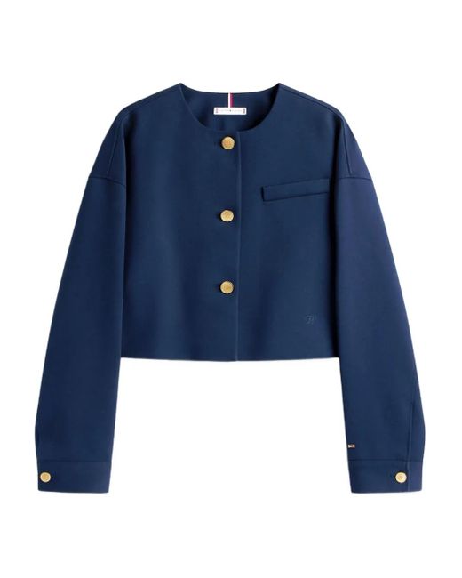 Tommy Hilfiger Blue Cropped-Jacke mit eingefassten Taschen