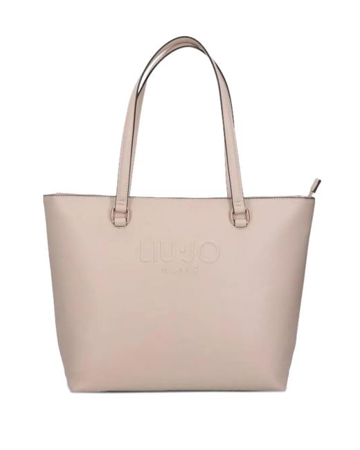 Borsa Tote Con Logo Goffrato di Liu Jo in Natural