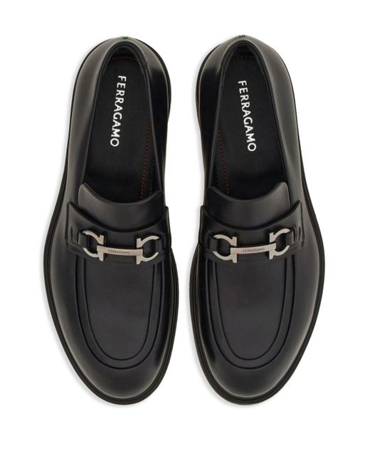 Ferragamo Black Gancini-charm Leather Mocassin Loafers for men