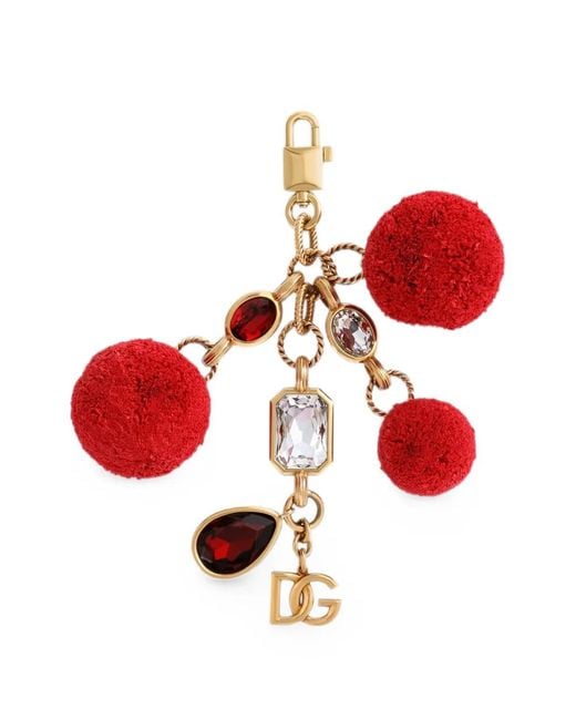 Dolce & Gabbana Red Metal Keychain With Charms
