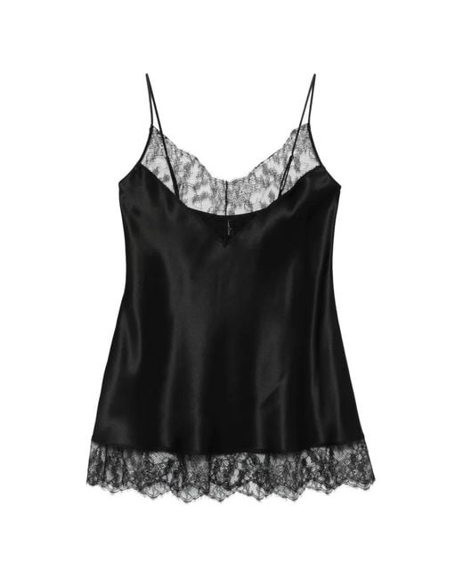 Carine Gilson Black Lace-Trim Silk Slip Dress