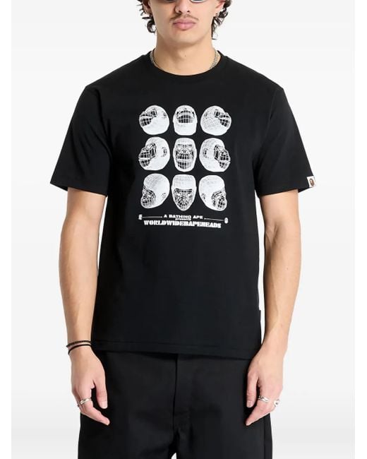 A Bathing Ape Black Polygon T-Shirt mit Ape Head-Print