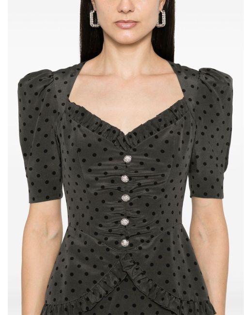 Alessandra Rich Polka Dot-print Silk Midi Dress Black