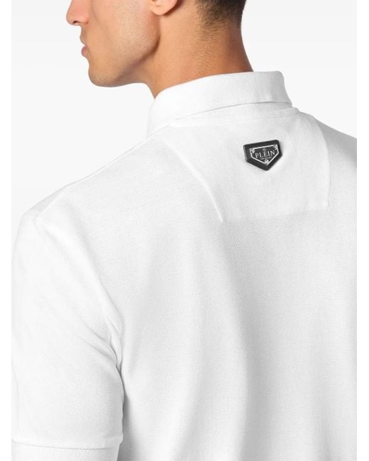 Philipp Plein White Skull&Bones-Print Cotton Polo Shirt for men