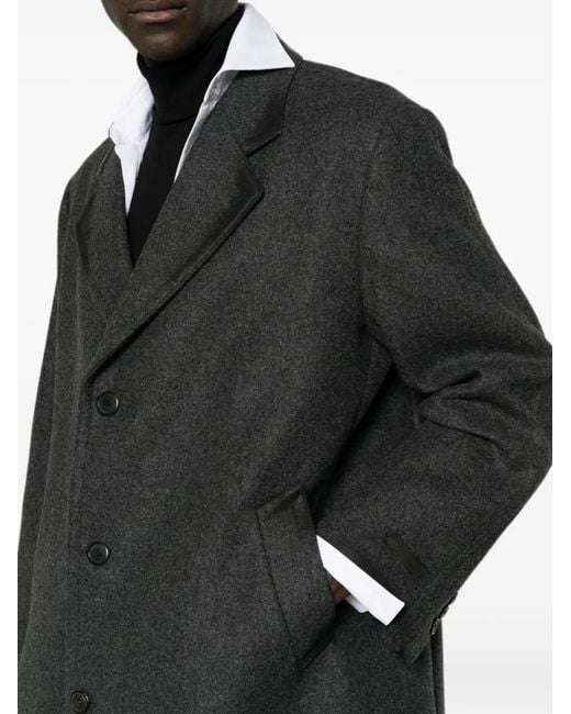 Prada Black Leather-Trimmed Single-Breasted Coat for men